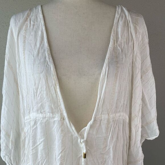 NWT Blue Rod Beattie White Sheer and Gold Metalllic Swim Coverup Size L - Picture 2 of 8